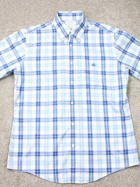 Brooks Brothers 346 Shirt Mens Medium Blue Non-iron Stretch Supima Cotton S/S
